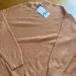 Zara women's Sweater Coral Brown Tan Knitted size medium sweater Pullover Crew